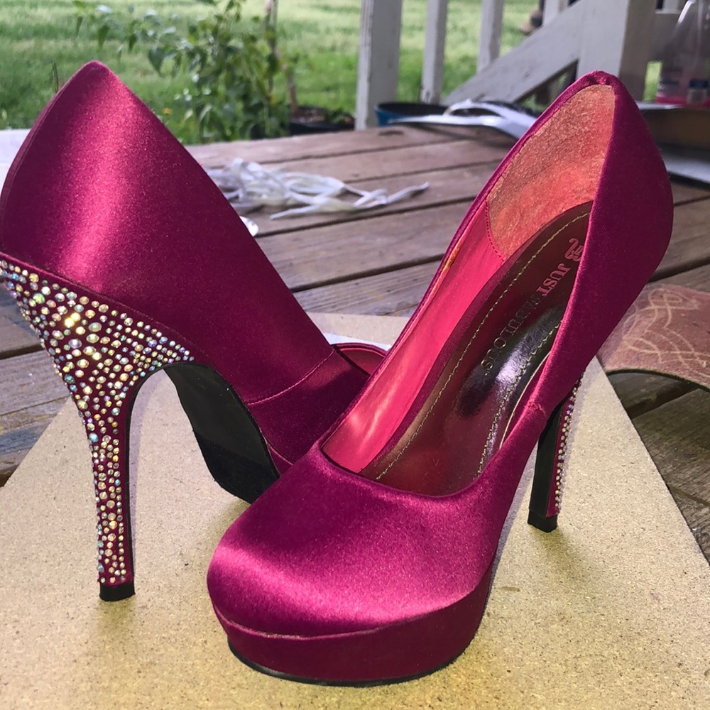 Justfab magenta rhinestone heels